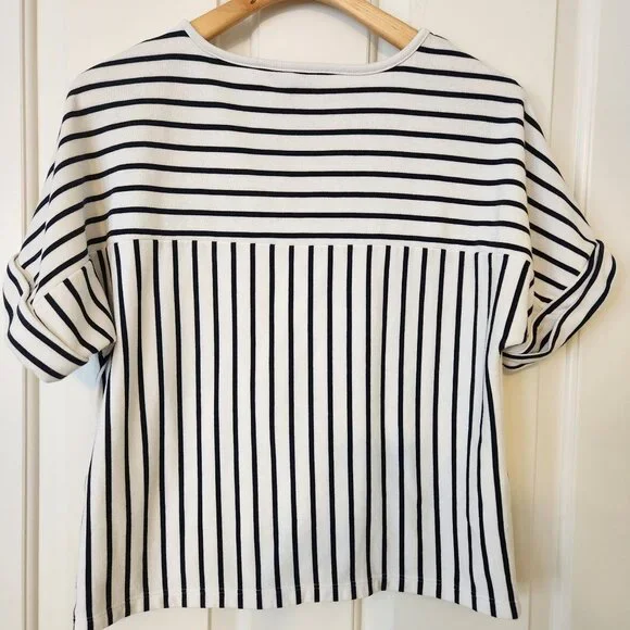 Striped Black White French Terry Nautical Summer Beach Cute Coastal Medium - Picture 3 of 7